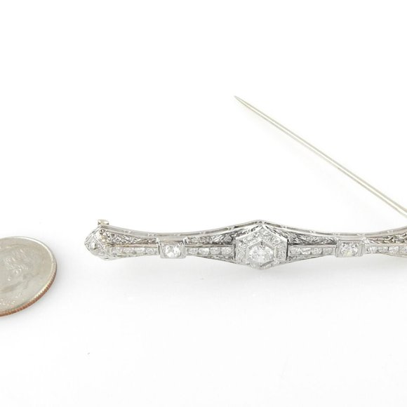 Vintage 14 Karat White Gold and Diamond Bar Pin - Picture 9 of 9